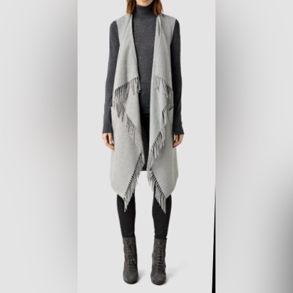 All Saints Light Gray Fringe Wrap